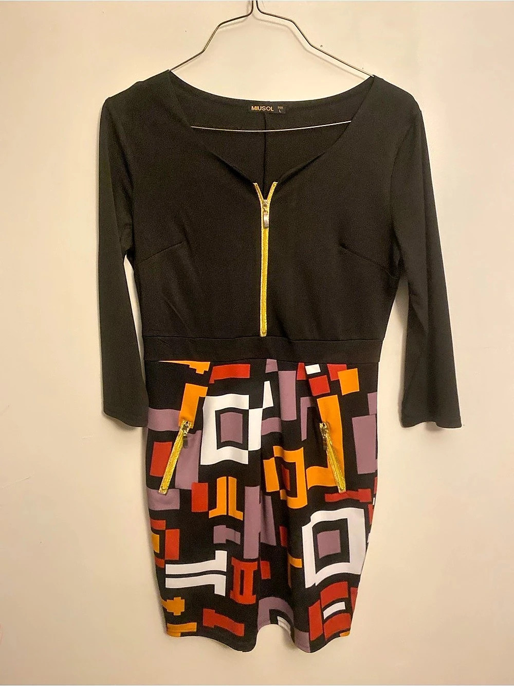 Mausoleum Geometric Mini Dress in Black & Orange Large Like New